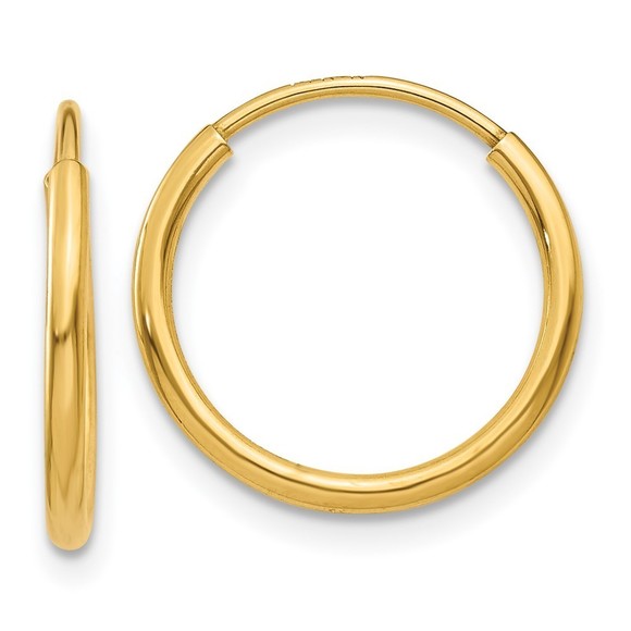 Million Charms 14k Yellow Gold 1.25mm Endless Hoop Earring 14 L x 14 mm W